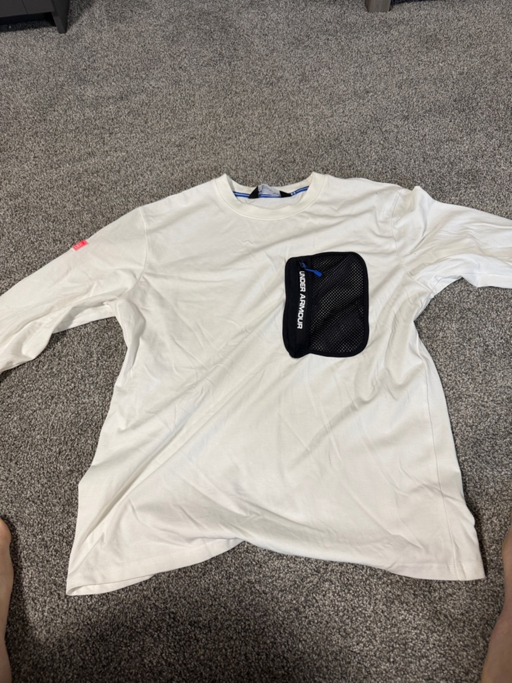 Under Armour White Long Sleeve Shirt with Black Mesh Pocket